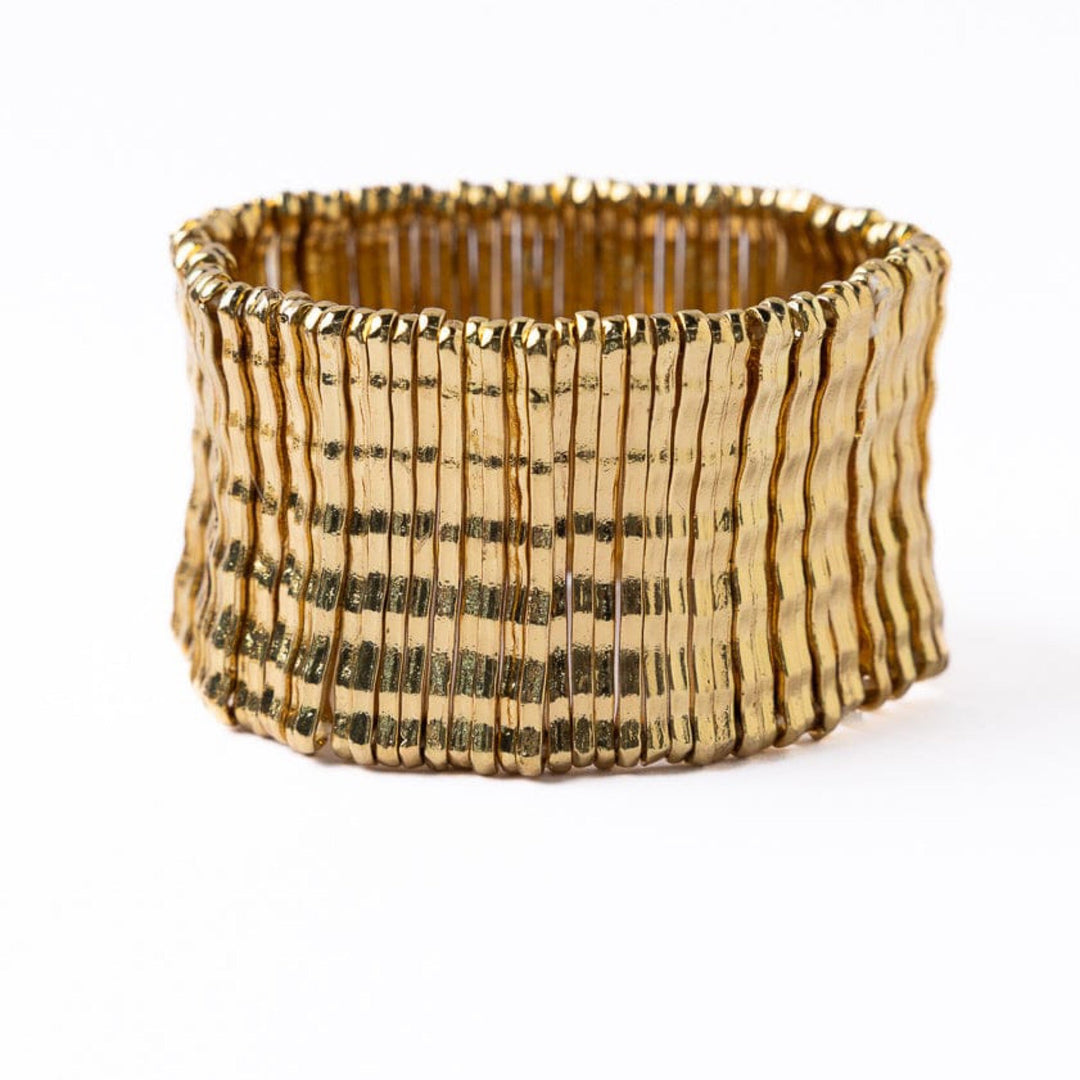 Winnie Wide Brass Stretch Bracelet gold By Ink and Alloy - Moxiebainbridge