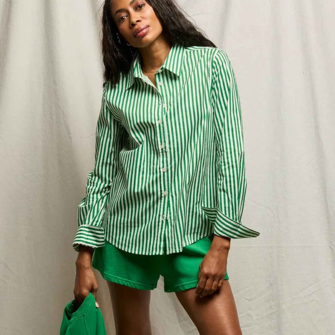 The Gisele Woven Button Top Grass Stripe By The Perfect White Tee - Moxiebainbridge
