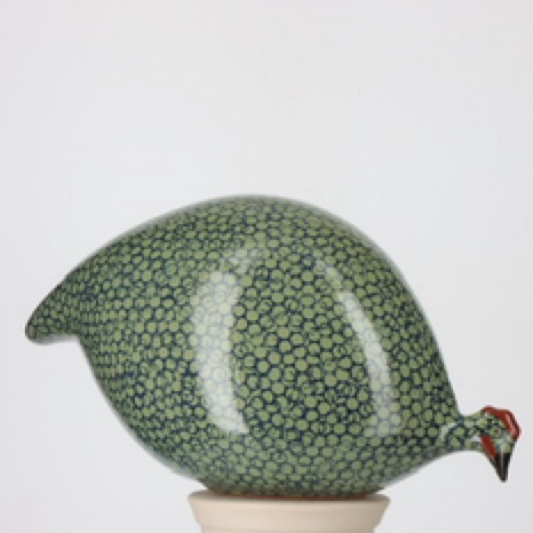 Guinea Fowl Speckled Green Cobalt Pecking Medium By Les Ceramiques de Lussan - Moxiebainbridge