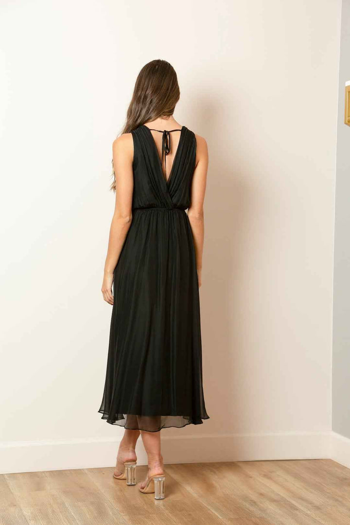 Mulberry Silk V-Neck Draped Dress By Jessie Liu - Moxiebainbridge