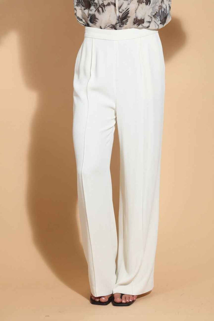 Pin-tuck Wide -Leg Beige Pants By Jessie Liu - Moxiebainbridge
