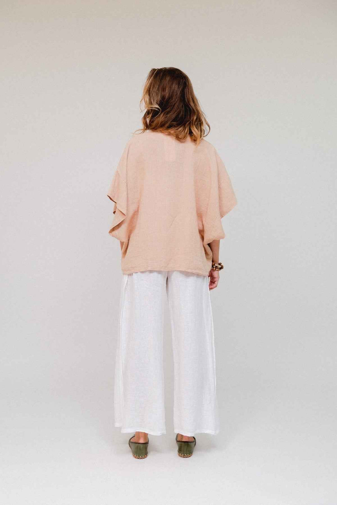 Linen Wide Sleeve 3 Button Collar Top By Saga - Moxiebainbridge