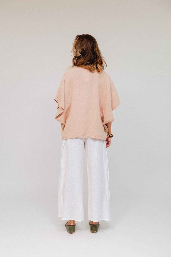 Linen Wide Sleeve 3 Button Collar Top By Saga - Moxiebainbridge