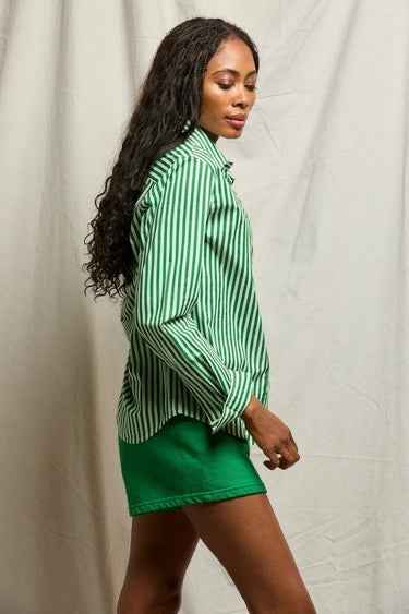 The Gisele Woven Button Top Grass Stripe By The Perfect White Tee - Moxiebainbridge