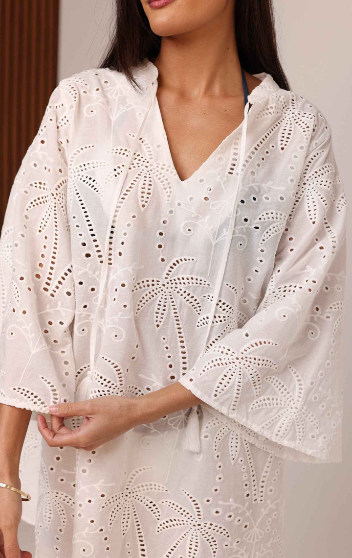Emily Mini Dress Palm Eyelet By Shore - Moxiebainbridge