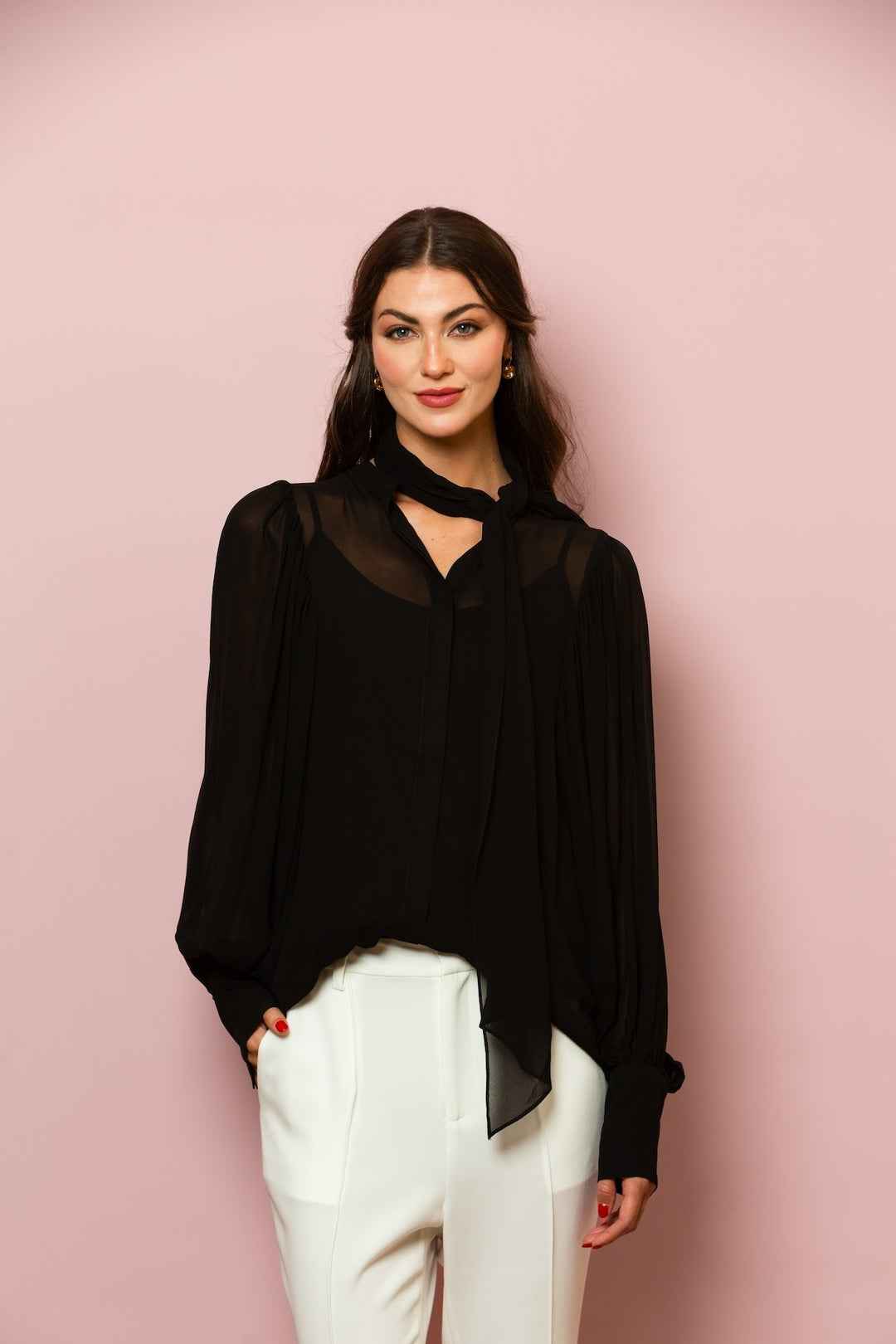Chiffon Button Down Blouse - Moxiebainbridge