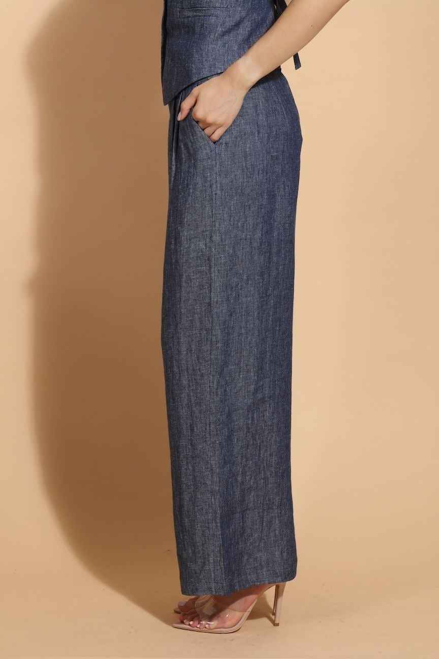 100% Linen Twill Pleated Pants By Jessie Liu - Moxiebainbridge