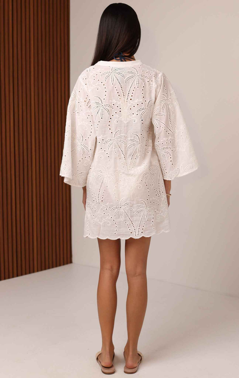 Emily Mini Dress Palm Eyelet By Shore - Moxiebainbridge