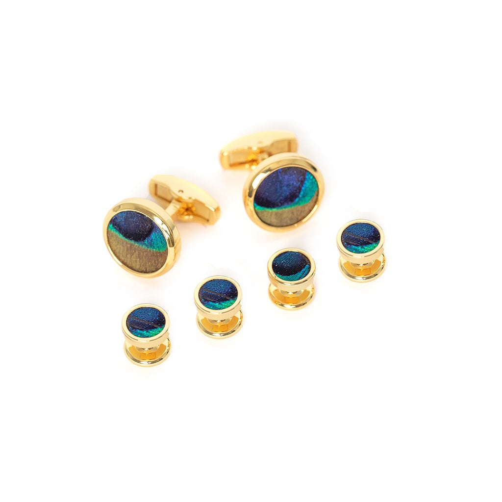 Capers Peacock Feathers Gold Stud Set By Brackish - Moxiebainbridge