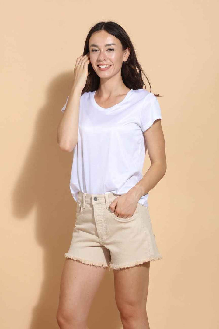 Modal Cotton Blend U Neck White By Jessie Liu - Moxiebainbridge