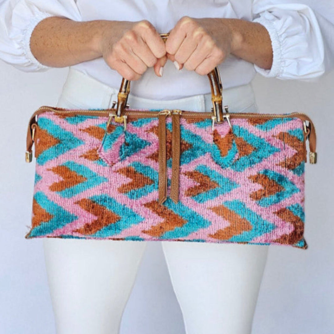 Caramel Turquoise And Pink Bamboo Goldie Bag By Baldiz - Moxiebainbridge