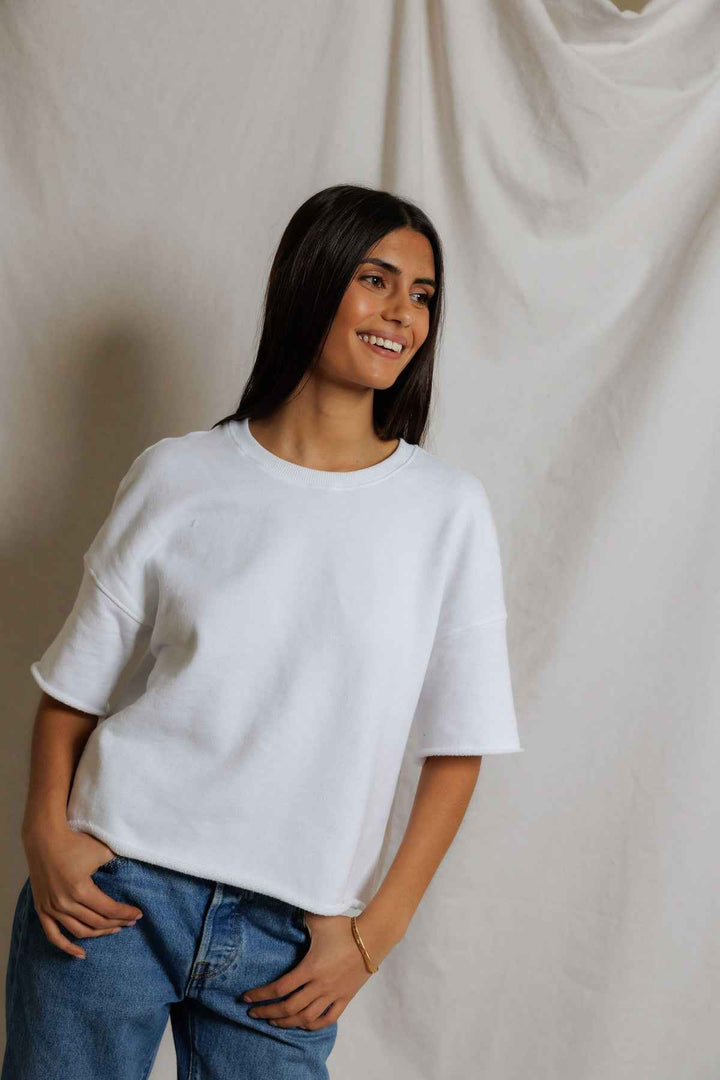 The Ezra Short Sleeve Loose Sweatshirt White By PerfectWhiteTee - Moxiebainbridge