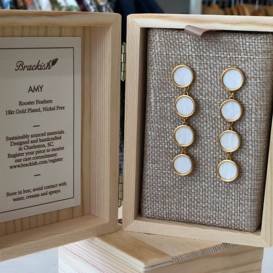 Amy Round Bezel Drop Earring By Brackish - Moxiebainbridge