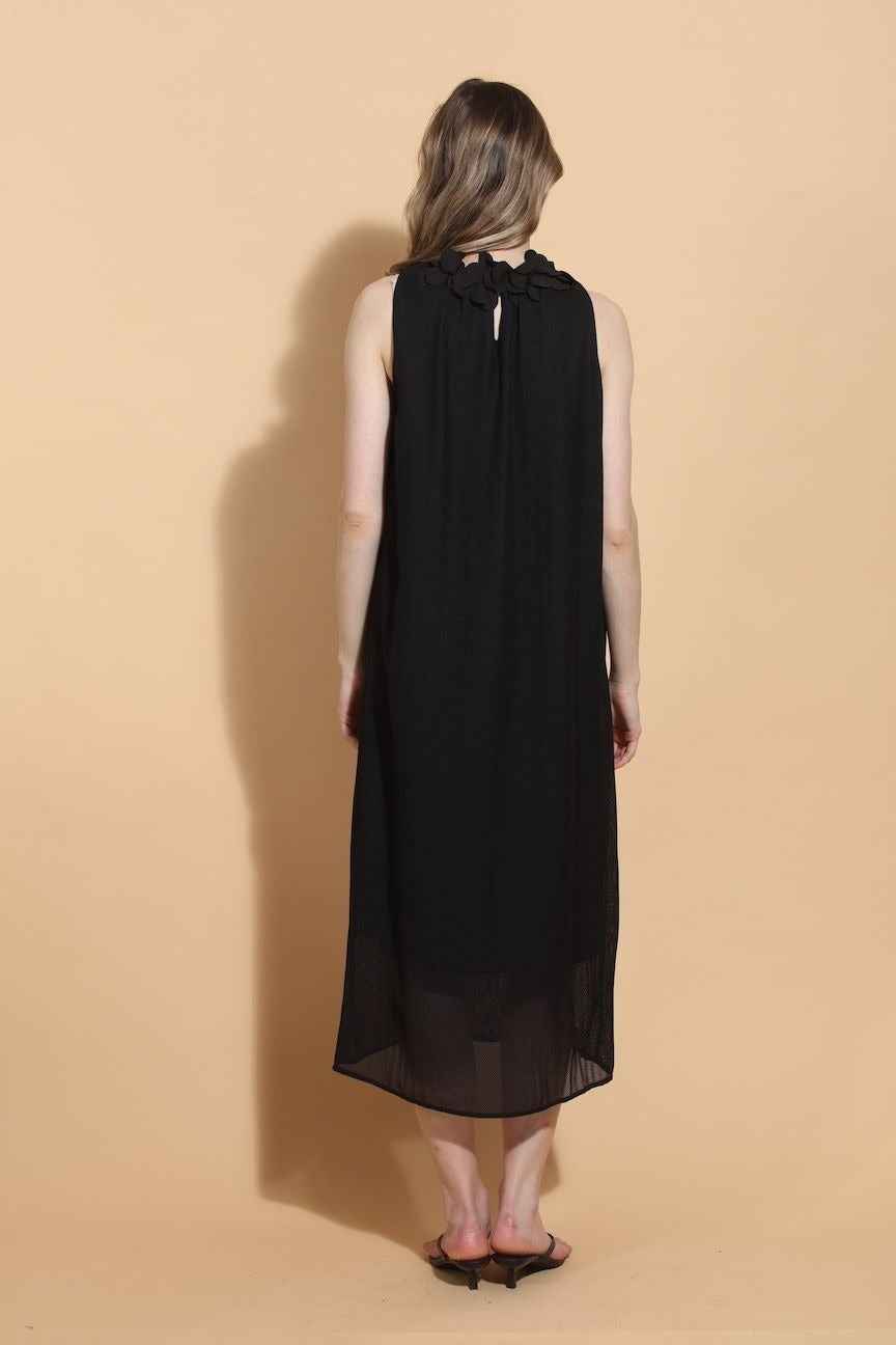 Sleeveless Dress With Petal Detail Around The Neck Black By Jessie Liu - Moxiebainbridge