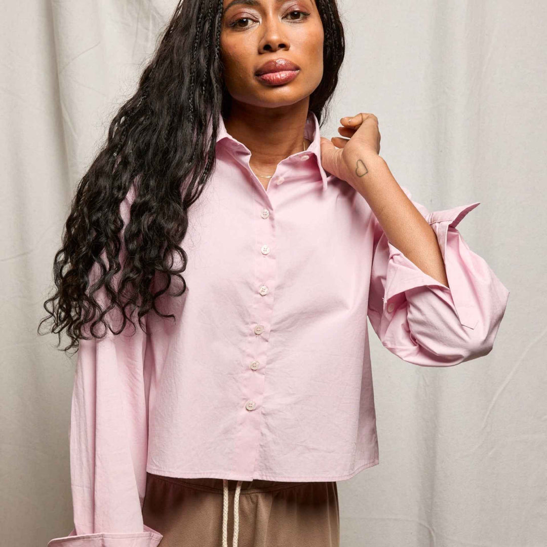 The Naomi Cropped Popllin Pink Button Down By PerfectWhiteTee - Moxiebainbridge