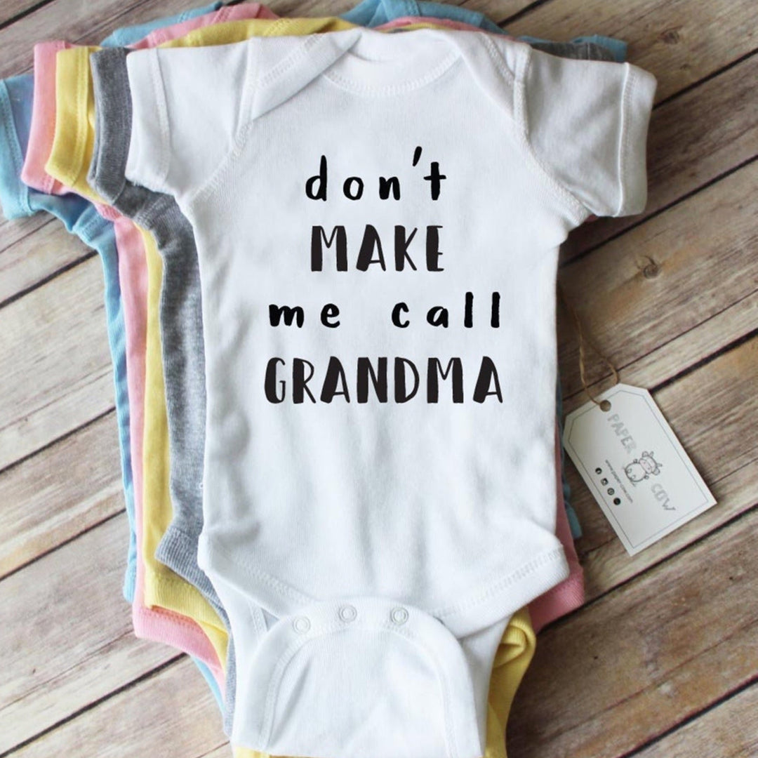 Don’t Make Me Call Grandma White Onesie By Paper Cow - Moxiebainbridge