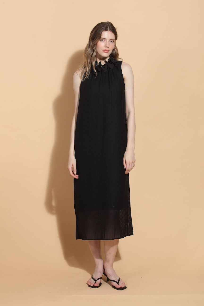 Sleeveless Dress With Petal Detail Around The Neck Black By Jessie Liu - Moxiebainbridge