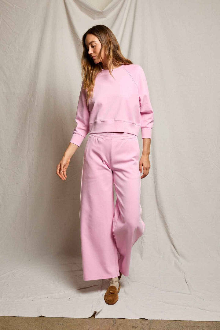 The Mikos Travel Wide Leg Pant With White Stripe Sugar Pink By PerfectWhiteTee - Moxiebainbridge