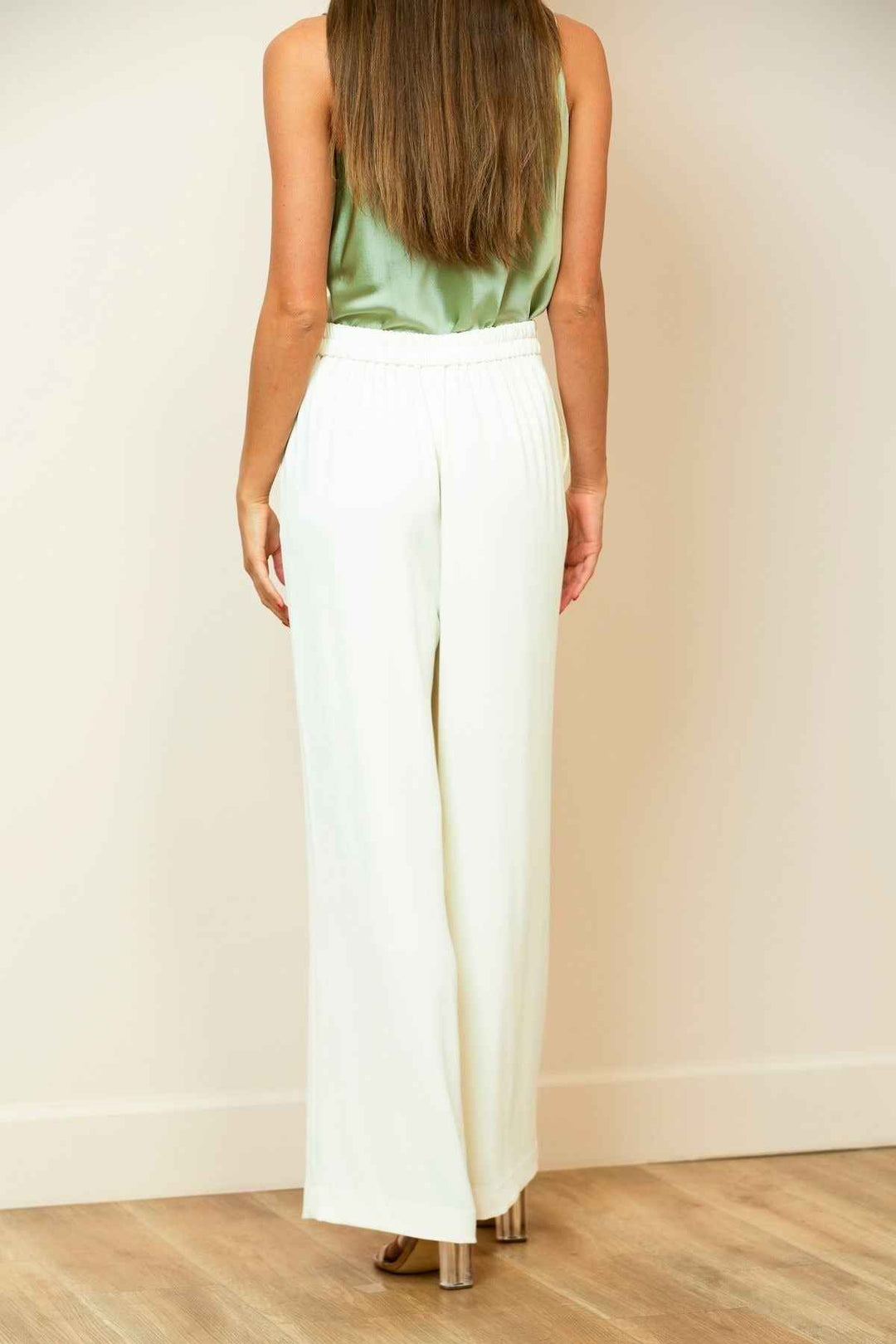 Pin-tuck Wide -Leg Beige Pants By Jessie Liu - Moxiebainbridge