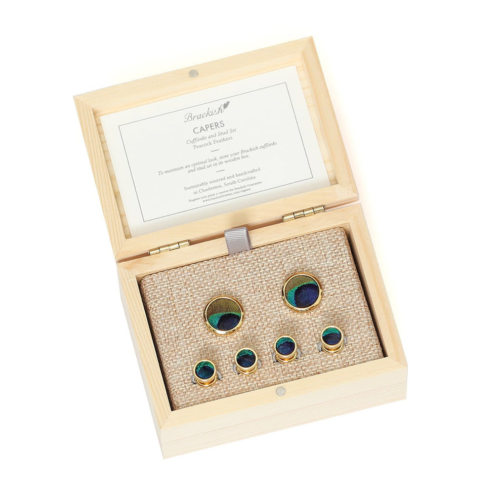 Capers Peacock Feathers Gold Stud Set By Brackish - Moxiebainbridge