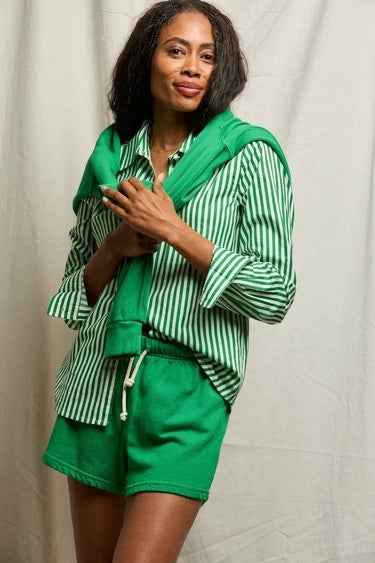The Gisele Woven Button Top Grass Stripe By The Perfect White Tee - Moxiebainbridge