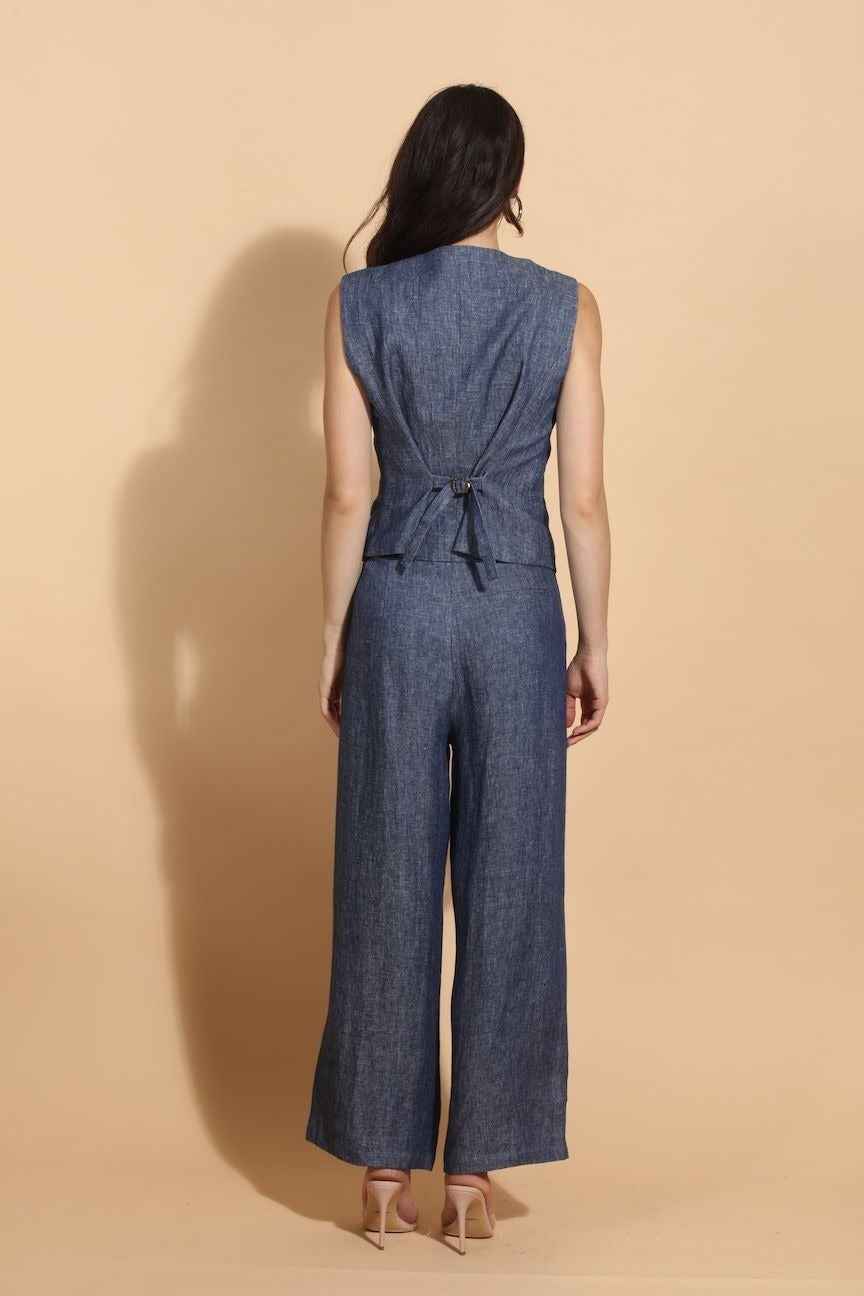 100% Linen Twill Vest With Adjustable Waist By Jessie Liu - Moxiebainbridge