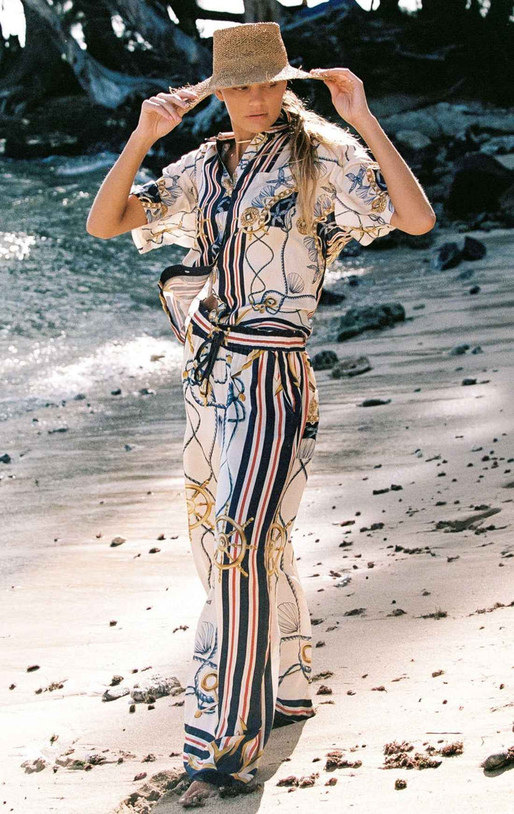 Caty Satin Pant Nautical Pant By Shore - Moxiebainbridge
