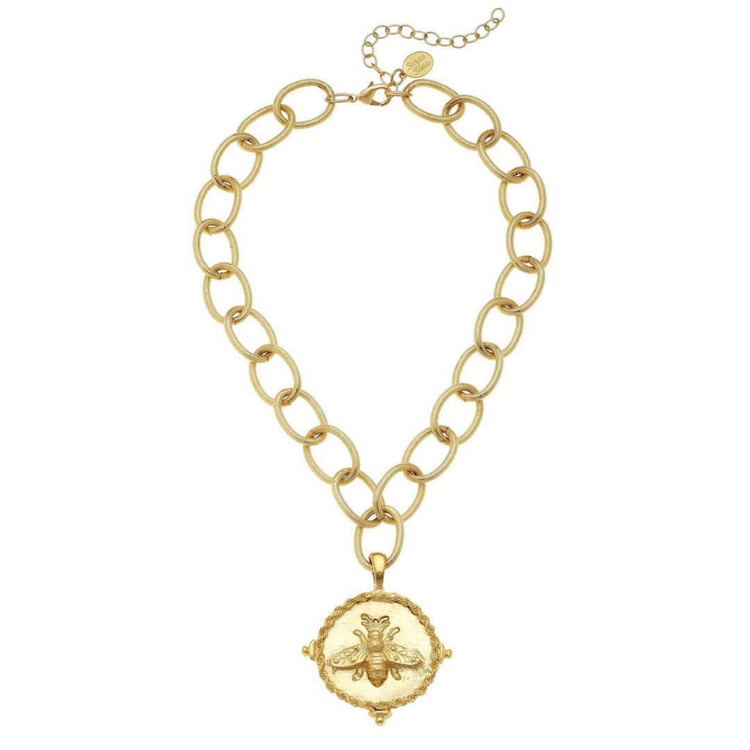 Gold Bee Pendant On Loop Chain Necklace By Susan Shaw - Moxiebainbridge