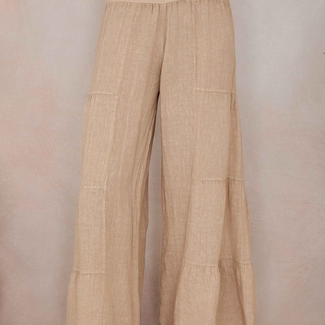 Linen Tiered Beige Palazzo Pant By MilioMilano - Moxiebainbridge