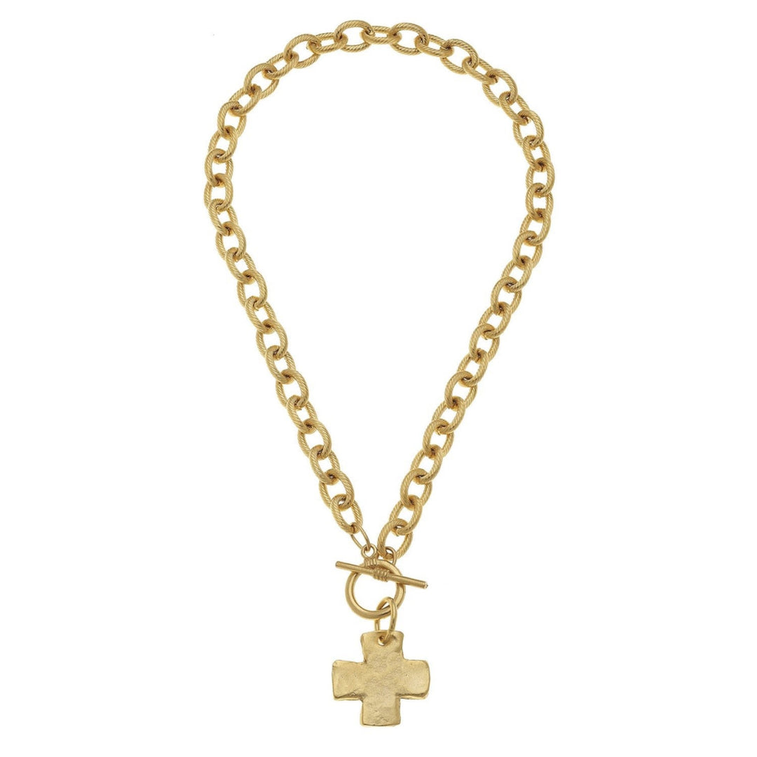 Gold Cross Front Toggle Necklace By Susan Shaw - Moxiebainbridge