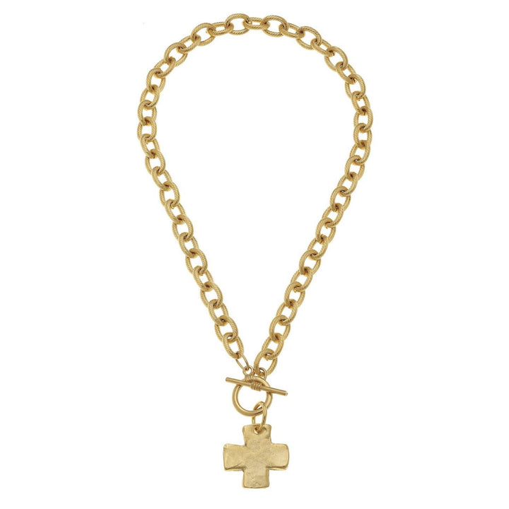 Gold Cross Front Toggle Necklace By Susan Shaw - Moxiebainbridge