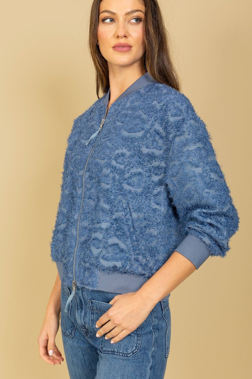 Textured Bomber Jacket By Jessie Liu - Moxiebainbridge