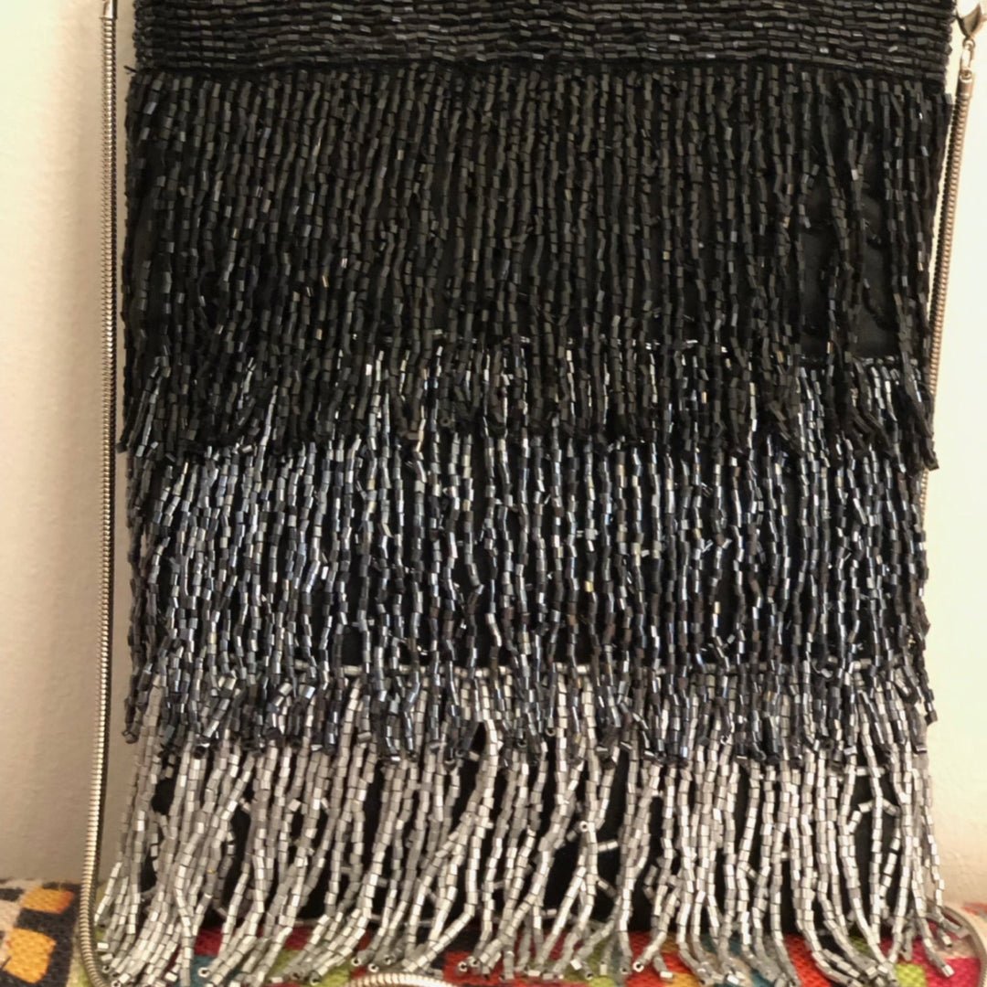 All Beaded Fringe Crossbody Pouch Black By Ricky Designs - Moxiebainbridge