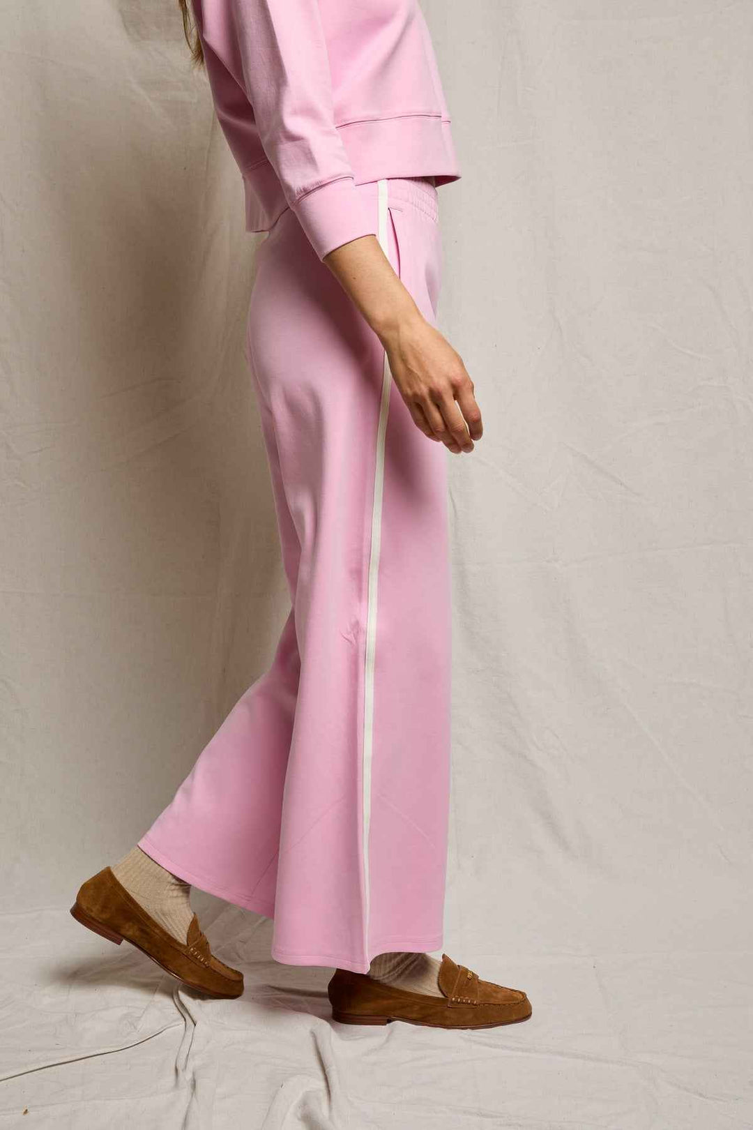 The Mikos Travel Wide Leg Pant With White Stripe Sugar Pink By PerfectWhiteTee - Moxiebainbridge