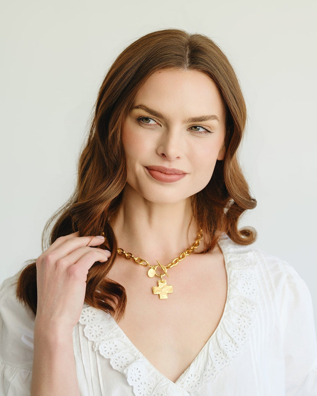 Gold Cross Front Toggle Necklace By Susan Shaw - Moxiebainbridge