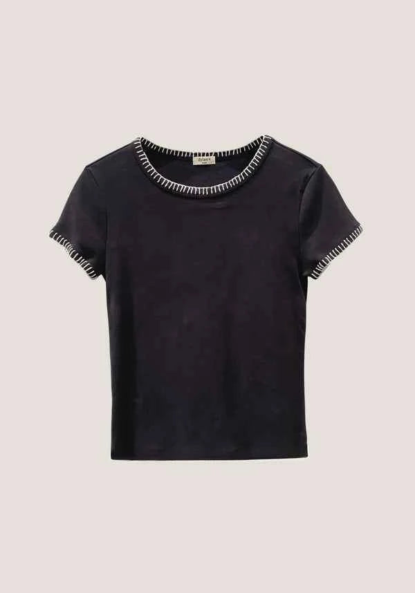 Brooks Blanket Stitch Tee Black White Stitch By Dylan - Moxiebainbridge