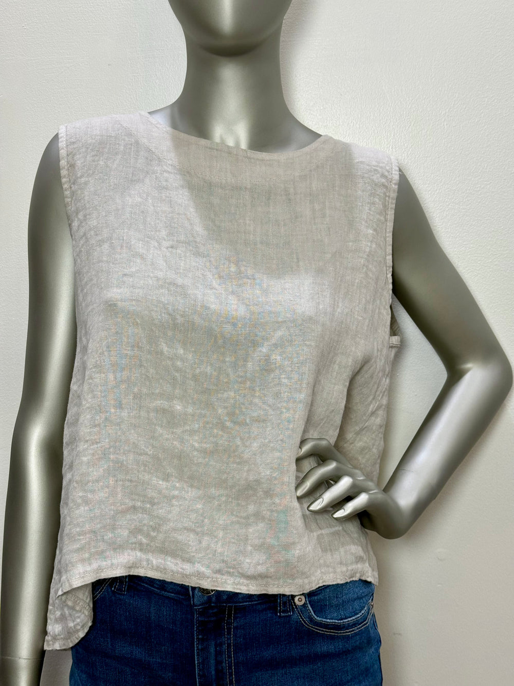 Linen Tie Back Sleeveless Top Sand By Saga - Moxiebainbridge