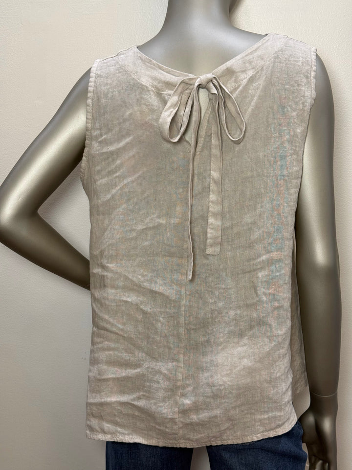 Linen Tie Back Sleeveless Top Sand By Saga - Moxiebainbridge