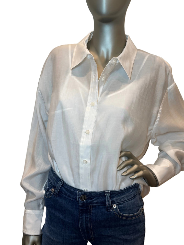Voile Button Down Shirt with Contrast Cuff Trim By Jessie Liu - Moxiebainbridge
