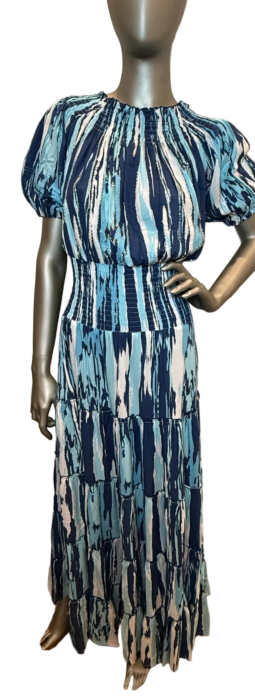 Picasso aloha Long Dress Navy By ROMI - Moxiebainbridge