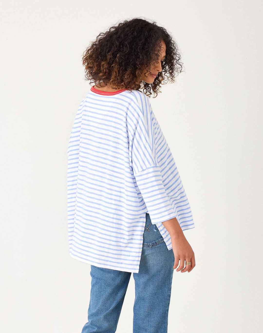 Catalina Slub Tee Light Blue Stripe Ringer By Mersea - Moxiebainbridge
