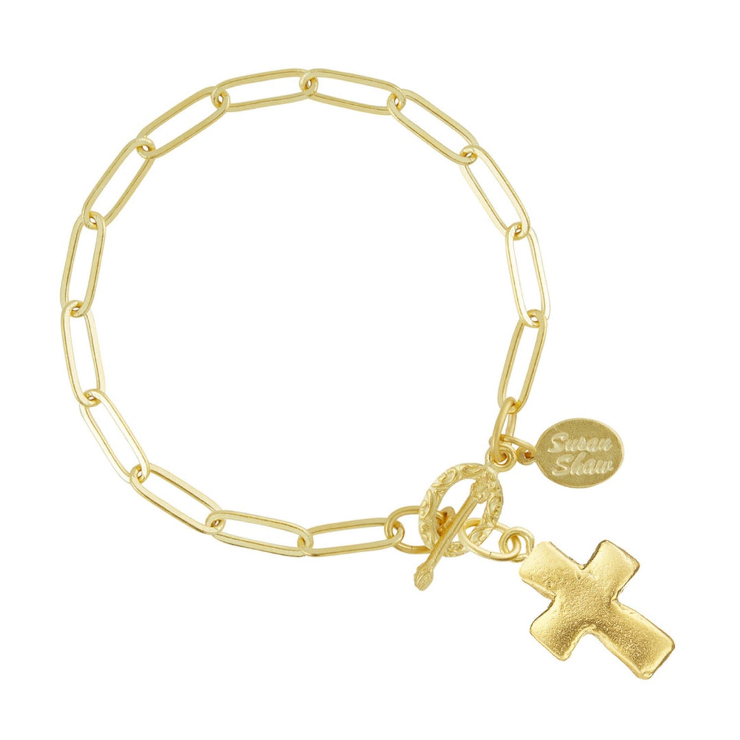 Small Cross Paperclip Chain Braclet By Susan Shaw - Moxiebainbridge