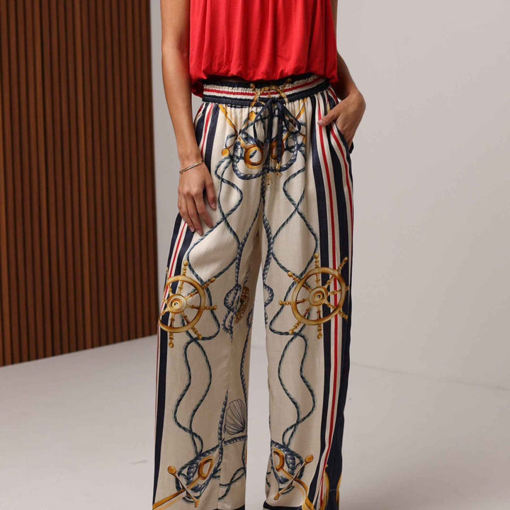 Caty Satin Pant Nautical Pant By Shore - Moxiebainbridge