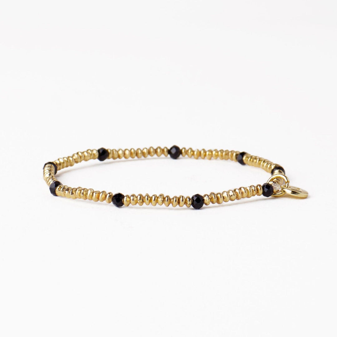 Ashley Small Gold Brass And Crystal Stretch Bracelet Black By Ink And Alloy - Moxiebainbridge