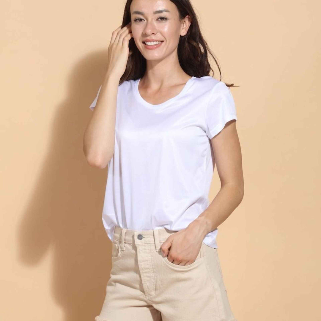 Modal Cotton Blend U Neck White By Jessie Liu - Moxiebainbridge