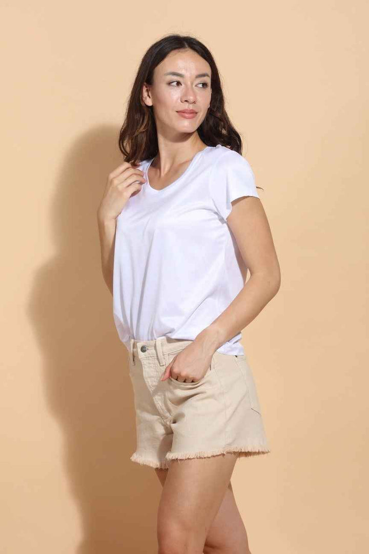 Modal Cotton Blend U Neck White By Jessie Liu - Moxiebainbridge