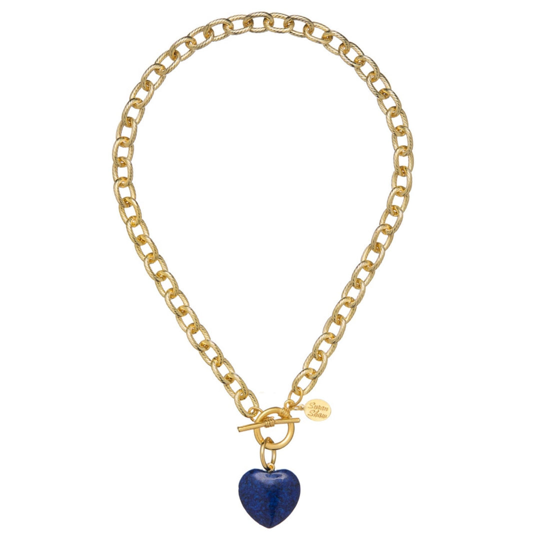 Stone Heart Toggle Necklace Blue Lapis Stone By Susan Shaw - Moxiebainbridge