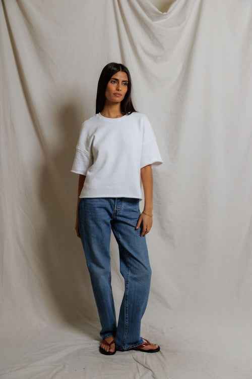 The Ezra Short Sleeve Loose Sweatshirt White By PerfectWhiteTee - Moxiebainbridge