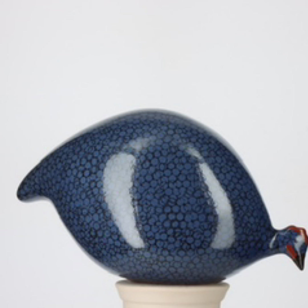 Guinea Fowl Electric Blue Speckled Black Pecking By Les Ceramiques de Lussan - Moxiebainbridge