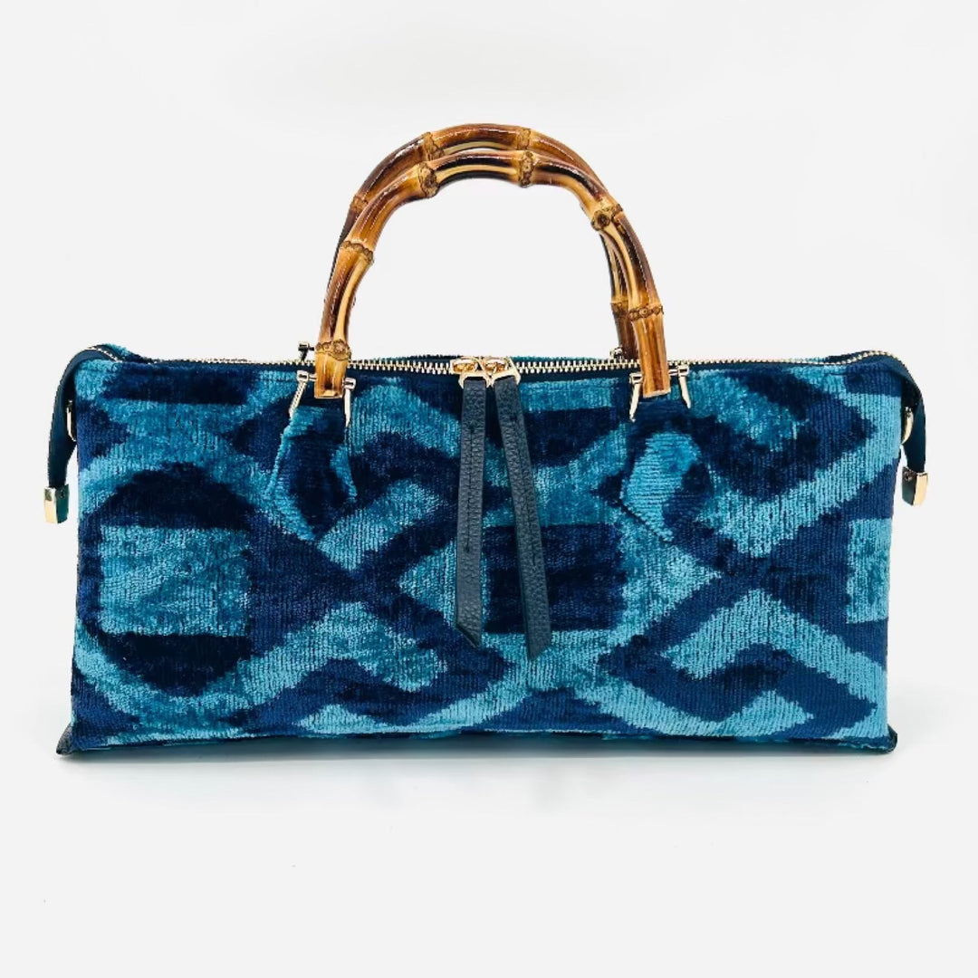 Blue and Navy Goldie Bamboo Bag By Baldiz - Moxiebainbridge